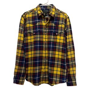 Polo Country Ralph Lauren Western Rodeo Shirt Mens M‎ Yellow Plaid Snap Front
